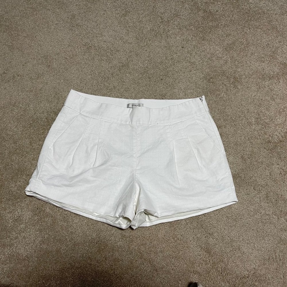 J crew linen white cream shorts pleated lined 6 canvas